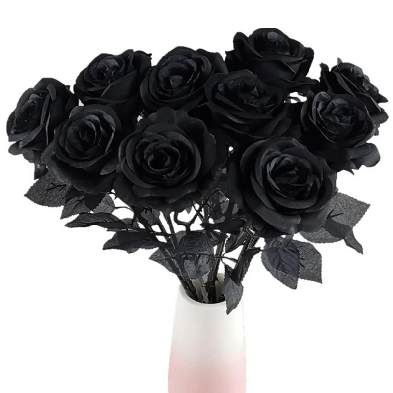 5pcs 8-9cm Silk Black Rose Artificial Flower Head Bouquet Home Living Room Wedding Chritmas Decoration New Year Decoration