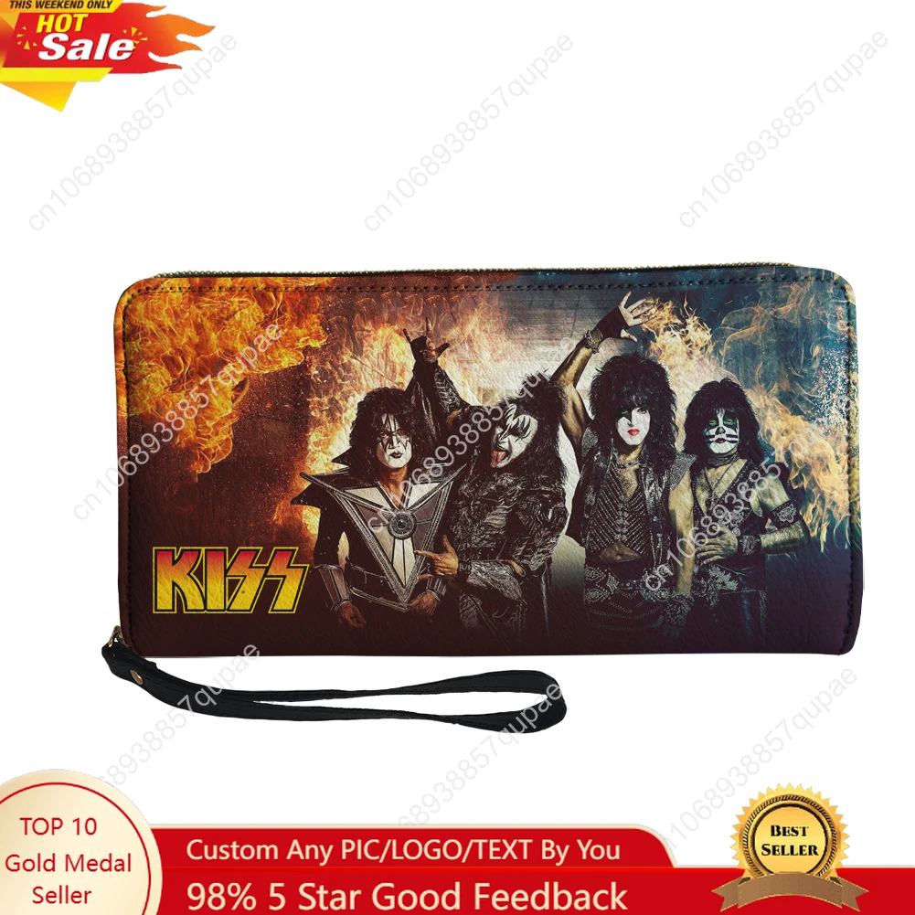 

Kiss Rock Band Custom Wallet Purse Mens Womens Teenagers Zipper Long Wallets Double Print Portable Wallet Gift Bag