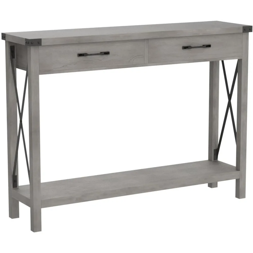 Farmhouse Style Console Table with Storage Drawers for Entryway, Accent Sofa Table with Shelf for Living Room