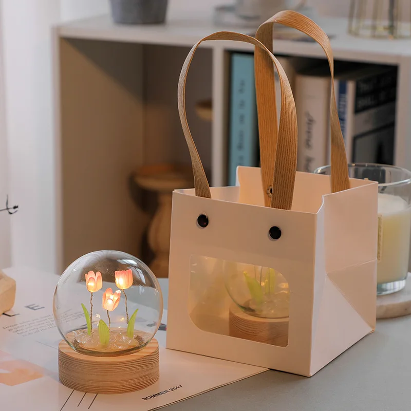 DIY Mini Tulip Night Light Material Kit Women\'s Best Friend Birthday Gift Cube Magic Cube Table Lamp Glass Ball Night Light