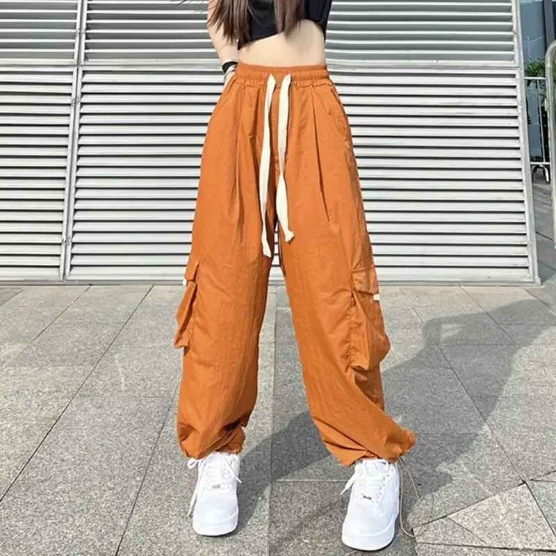 

Streetwear Women Oversize Solid Cargo Pants Elastic Waist Drawcord Loose Harajuku Hip Hop Casual Wide Leg Sports Trousers 2023