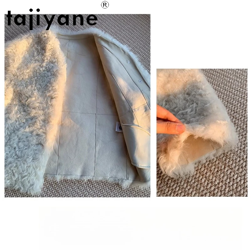 معطف فرو من صوف الغنم الطبيعي 100% من TAJIYANE مزدوج الوجه سترة نسائية فاخرة من الفرو الحقيقي 2025 ملابس نسائية شتوية