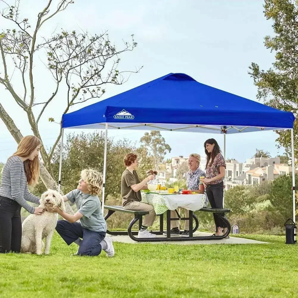 Pop Up Canopy Tent with Wheeled Carry Bag, 8 Stakes, 4 Ropes, 4 Weight Bags, Easy Set Up Tent Canopy, 10x10 ft, 100sqft of Shade
