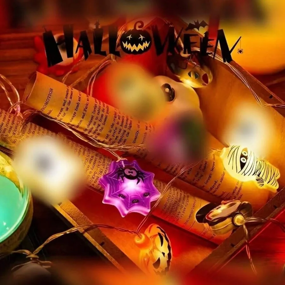 1.5M/3M Halloween Character String Lights Ghost Bat Skull Witch Pumpkin Lights for Porch Balcony Window Haunted House Decor image 4