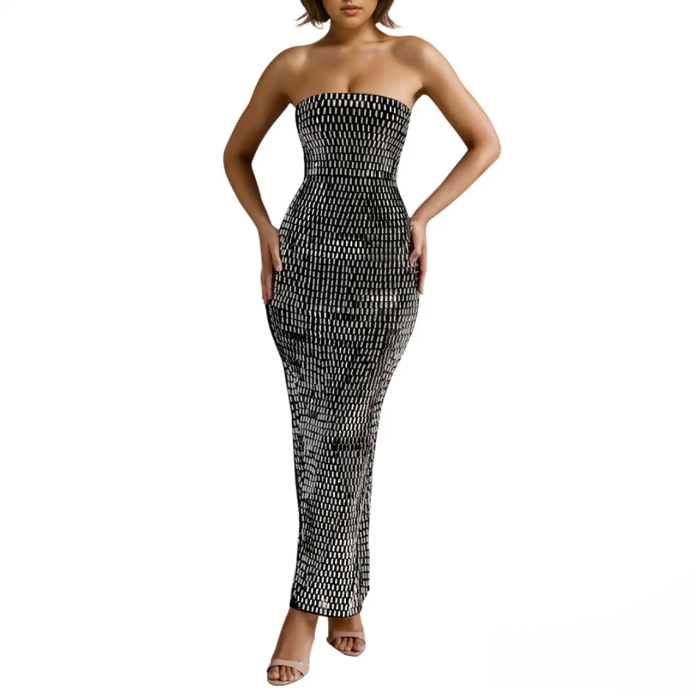 

Strapless Rhinestone Maxi Prom Dresses Bodycon Evening Gowns for Women Sexy Corset Formal Club Party Prom Halloween Dress