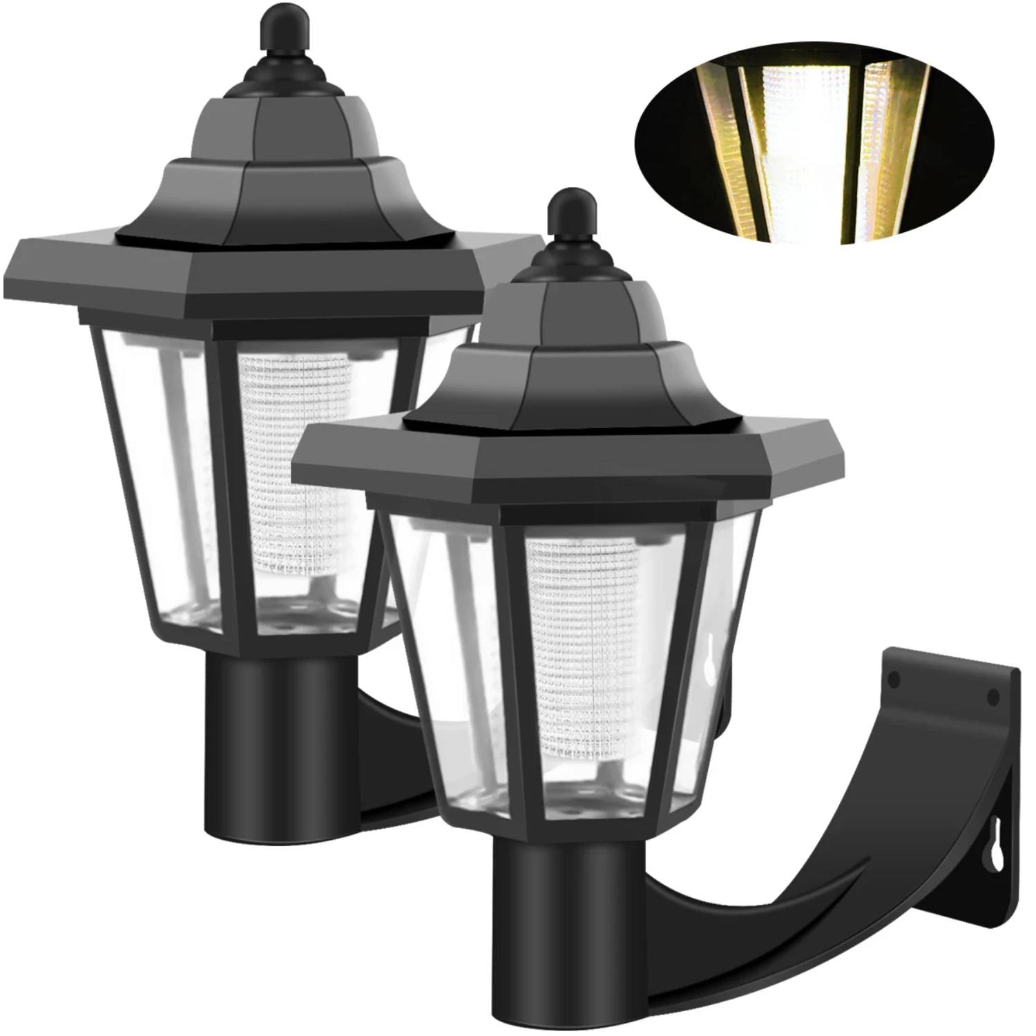 

New Beautiful and stunning hexagonal LED solar garden wall lanterns - Waterproof pair perfect for landscape lighting - Gorgeous