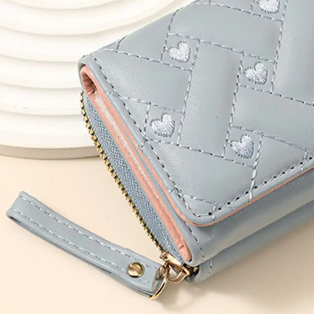 Small Wallet with Coin Pocket Women Wallet Women Stylish -fold Wallet with Embroidered Heart Mini Card Holder for Shopping