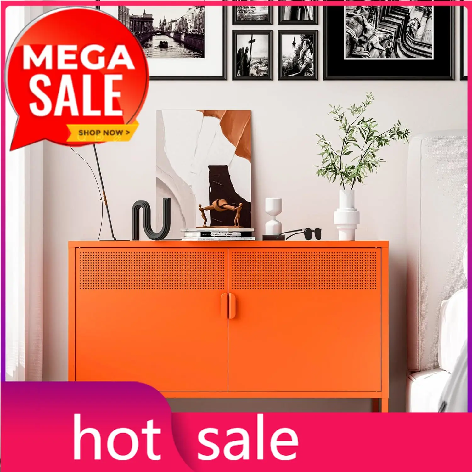 

2 Door Accent Cabinet,Orange Metal Storage Cabinet with Adjustable Shelf,2-Tier Shelf,Multipurpose Metal Locker Storage for Offi