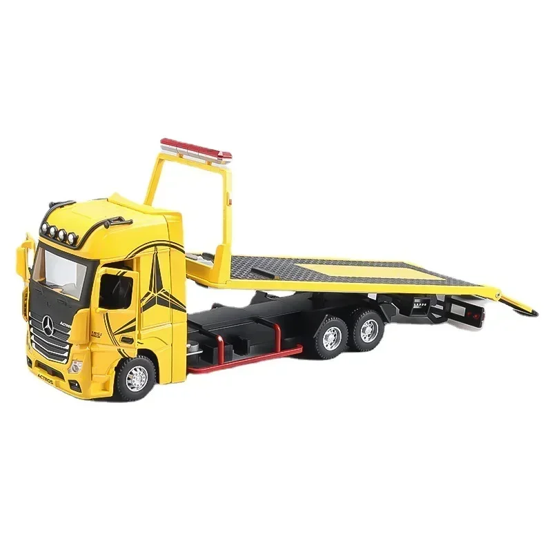 1:24 Mercedes Benz Flatbed Trailer Truck Model Car Simulation Metal Car Model Sound Light Collection Car Toys For Children Gift