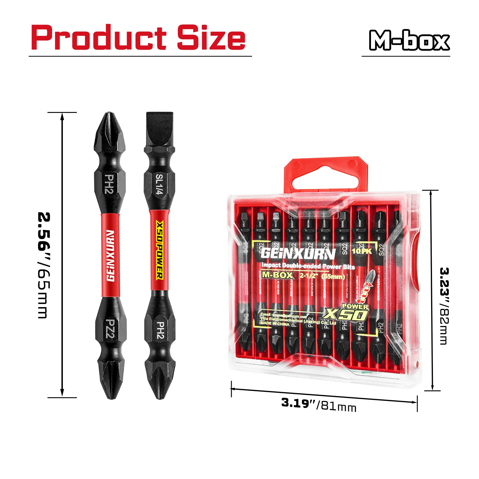 Geinxurn Impact Double End Screwdriver Bit Set: 2.56’’ #2 Phillips/#2 Pozi, Magnetic S2 Steel, 2-Sided Bits. Durable & Versatile