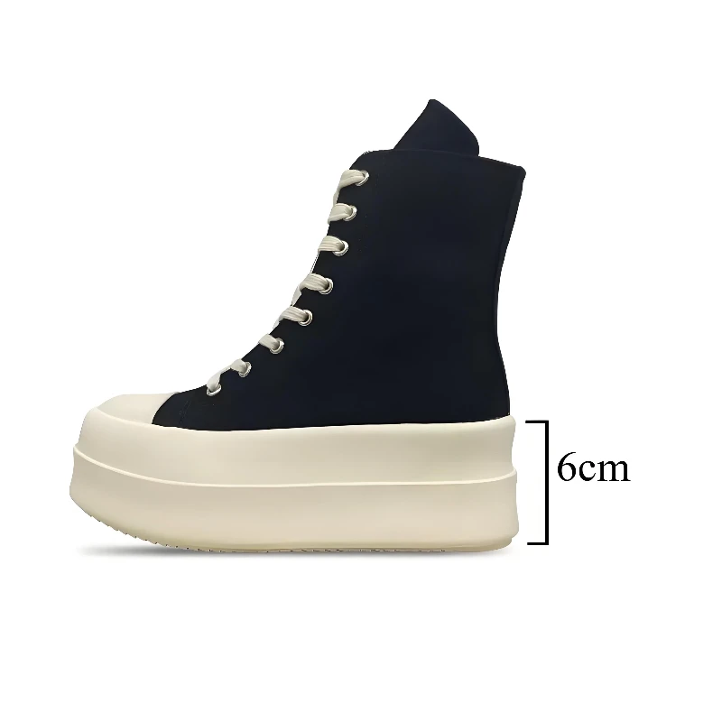 Women\'s Platform Ankle Boots High-Top Lace-Up Canvas Shoes for Spring Autumn Trendy Height-Increasing Design Shoes