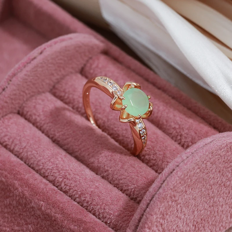 SYOUJYO Emerald Natural Zircon Flower Shape Rings For Women 585 Rose Gold Color Fine Jewelry Luxury Design Vintage Opal Rings