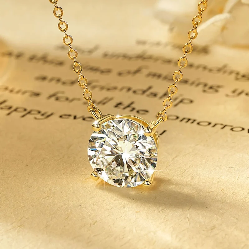 Rrjzz Solitaire D Color 4MM-11MM Moissanit-Anhänger-Halskette für Frauen, zertifizierte runde Halskette mit imitiertem Labordiamant, Schmuck – Detail 4