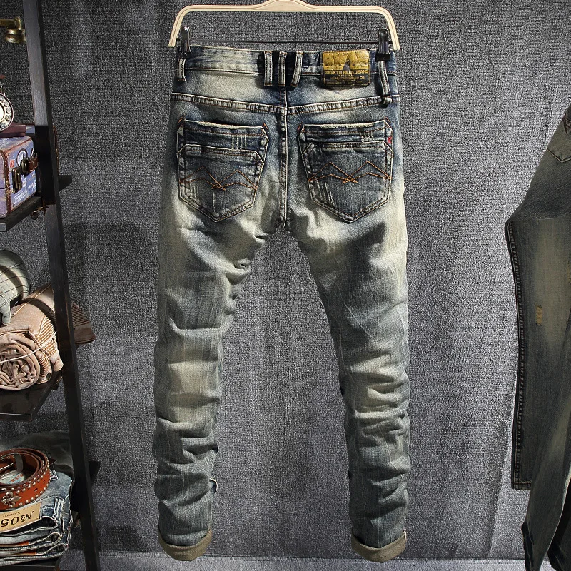 

Spring 2025 trend retro vintage British jeans men's trendy brand youth elastic slim fit small leg denim pants