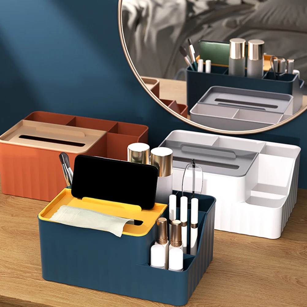 

Multifunctional Tissue Box Plastic Surface Phone Holder Wide Opening Napkin Box For Desktop Dashboard Bathroom Office