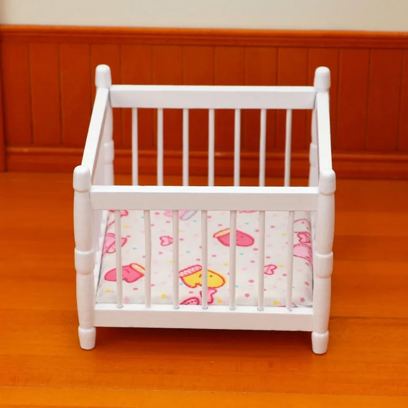 1:12 أثاث بيت الدمى المصغر الحلي اكسسوارات OB11 محاكاة مربع سرير الأطفال بيت الدمية سرير الطفل الديكور