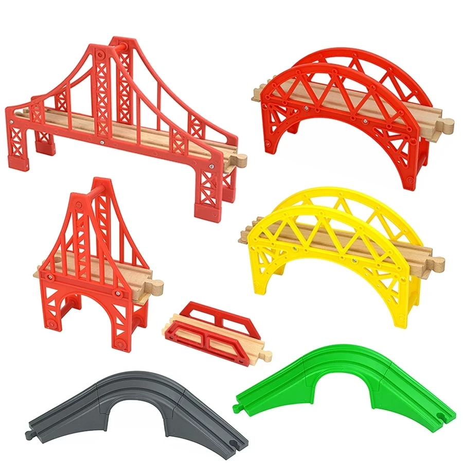 Wooden Track Accessories Train Traffic Light Beech Wood Railway Train Bridges Signal Sign Fit Biro Wooden Tracks Toys For Kids