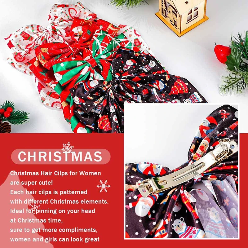 Hot selling Christmas bows ribbons spring clips snowflakes Christmas trees Santa Claus hair clips holiday party hair accessories