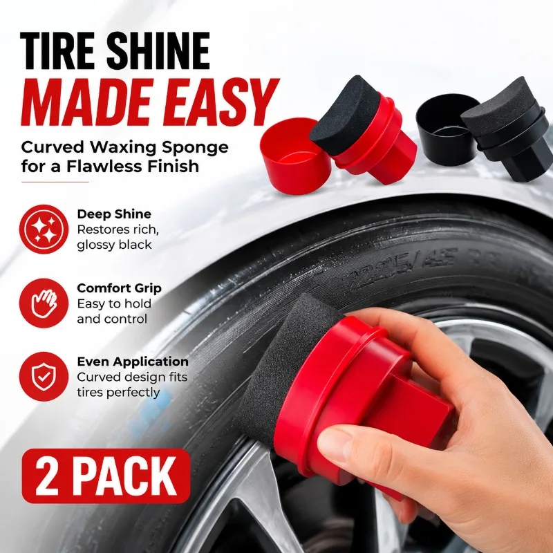 Handheld Curved Tire Waxing Sponge with Lid, High-Density Waxed Cotton Car Detailing Brush for Tire Polishing and Dressing