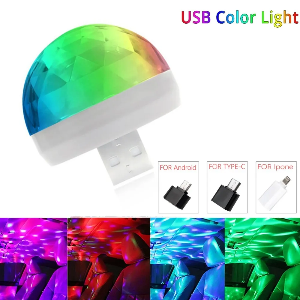 Led Apple USB Car USB Ambient Light DJ RGB Mini Colorful Music Sound Interface Holiday Party Atmosphere Interior Dome Trunk Lamp