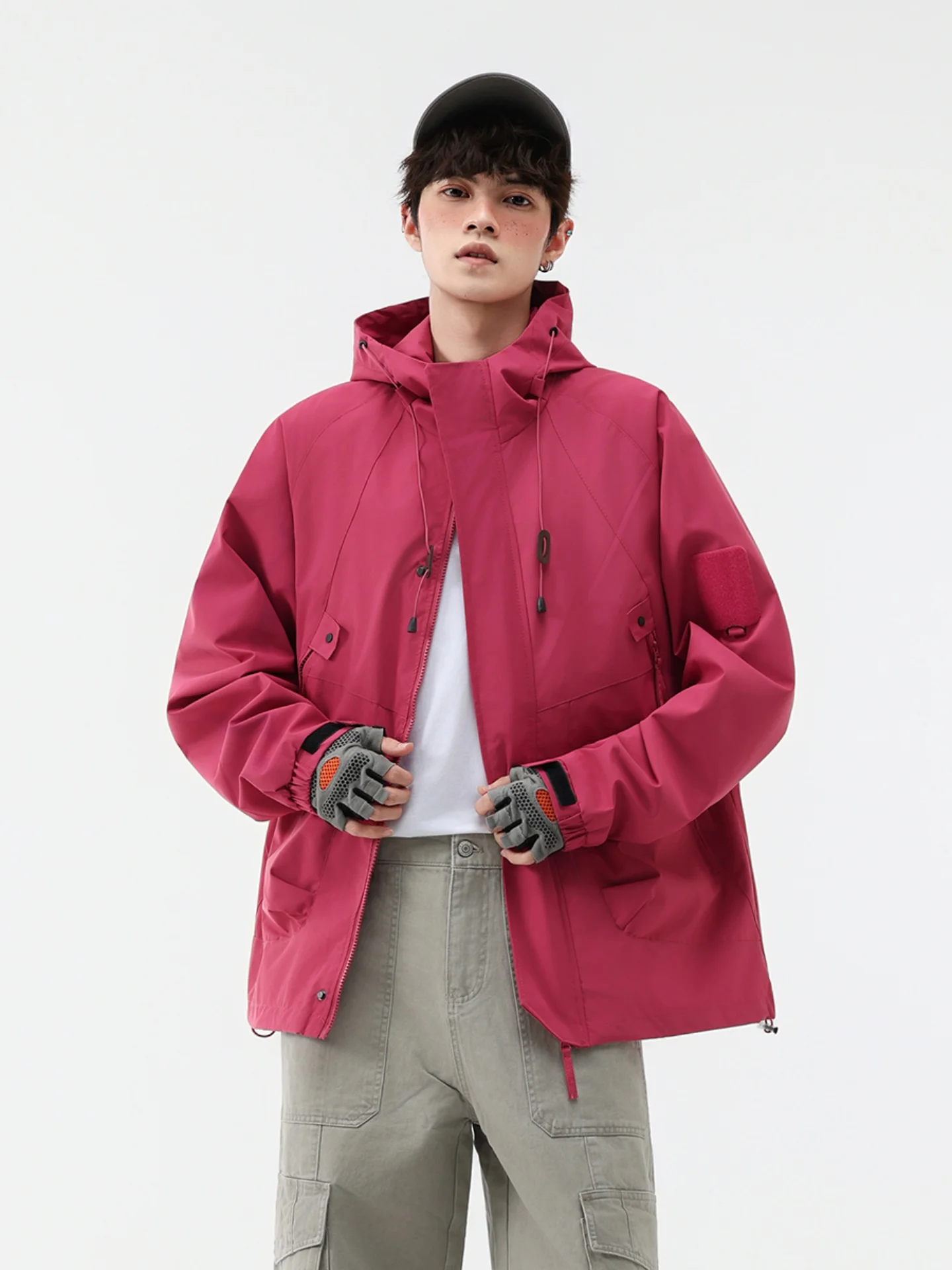 

Мужская уличная ветрозащитная куртка для походов, повседневная, свободного кроя, на молнии, с капюшоном, в американском стиле, рабочая одежда, куртка для осени