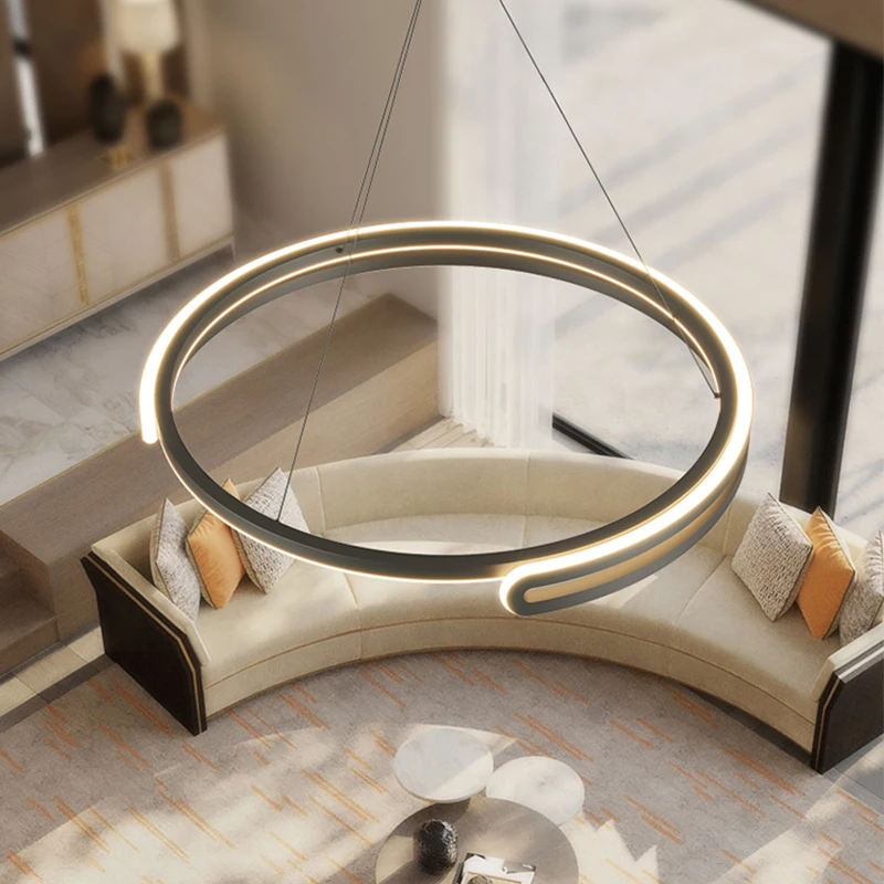 Modern LED Round Chandelier - Dimmable Ceiling Lamp for Dining Living Bedroom Surface Mounted Lighting Fixtures Nordic Style