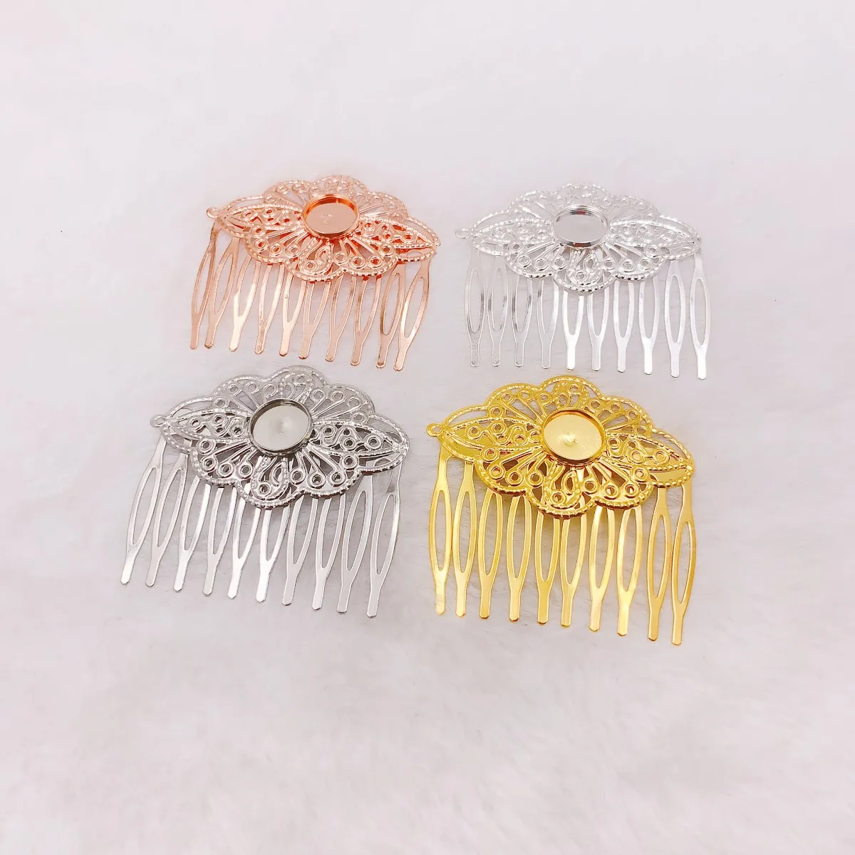 Onebeading Fit 12mm Cabochons Metal Comb Hairpins Blank Cabochon settings Hair Clips Accessories 52x56mm 5pcs K05469