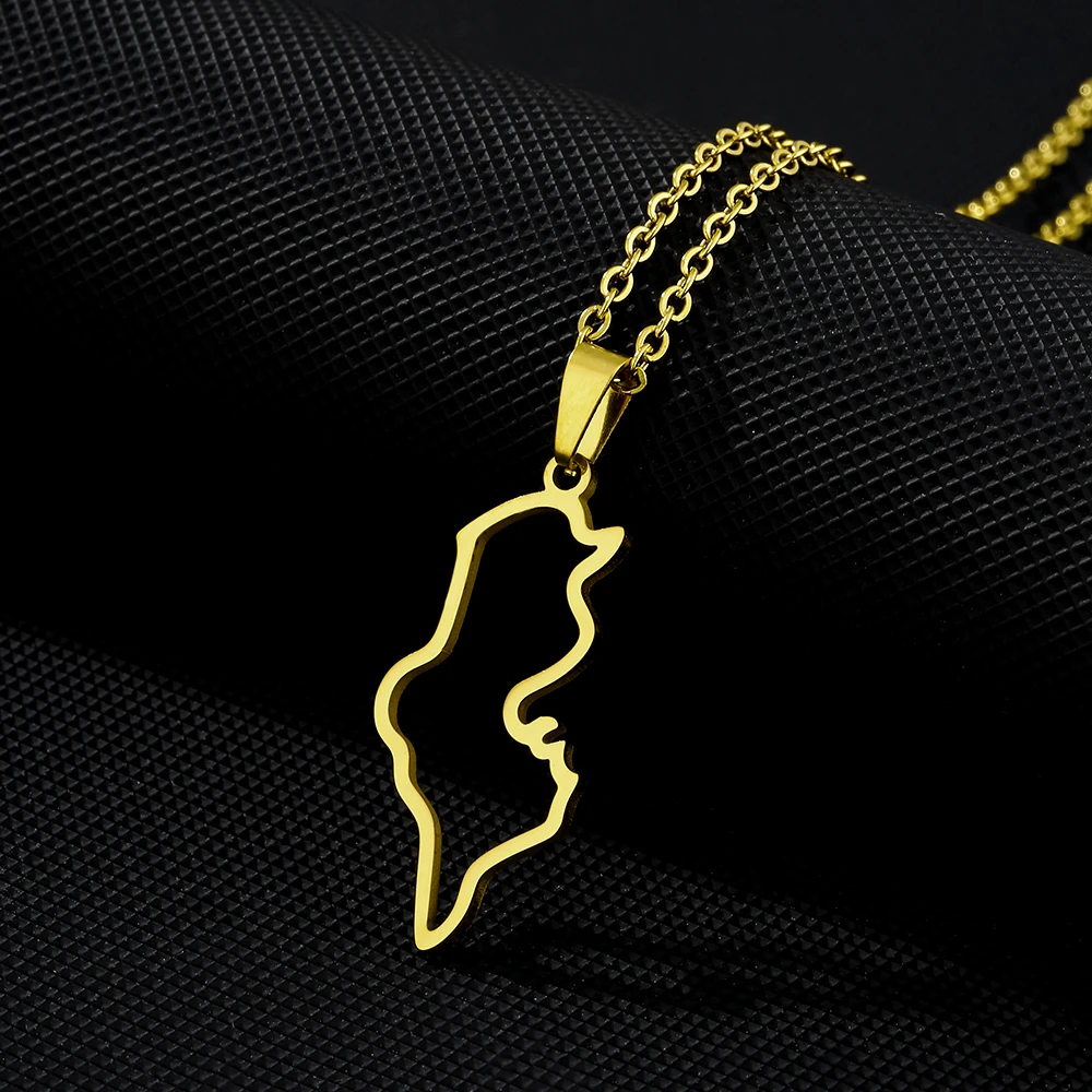 الأوروبية الأمريكية الساخن بيع الفولاذ المقاوم للصدأ تونس السلس مخطط قلادة على شكل خريطة قلادة للجنسين زوجين مجوهرات وطنية العرقية #6