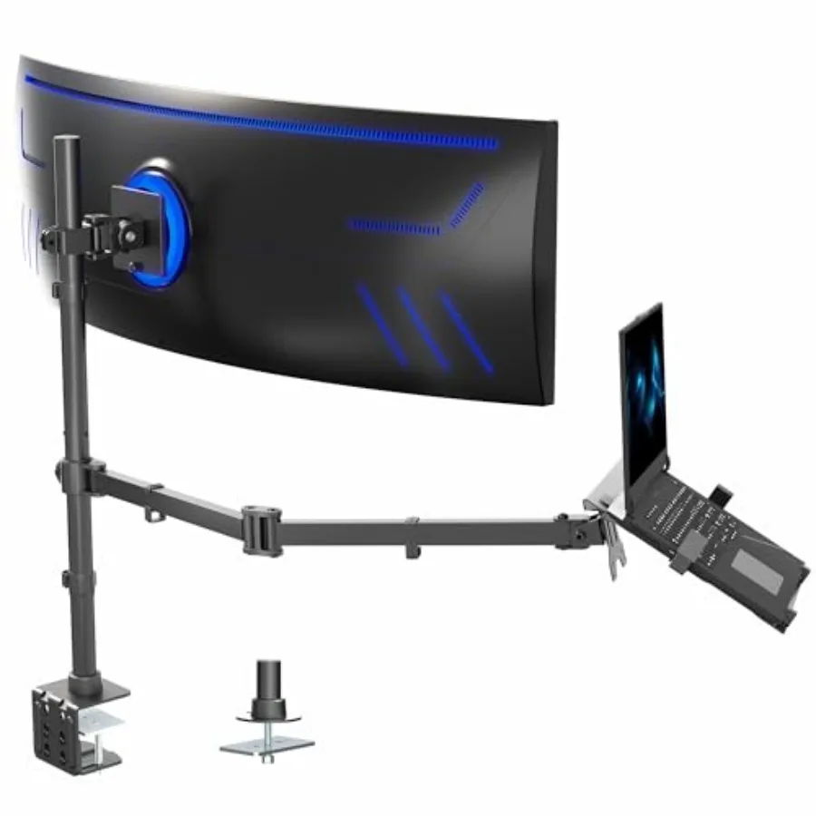 Ultrawide monitor and laptop mount for up to 49 inch screens and 1015.6 inch laptops black aluminum alloy dual-screen viewing w