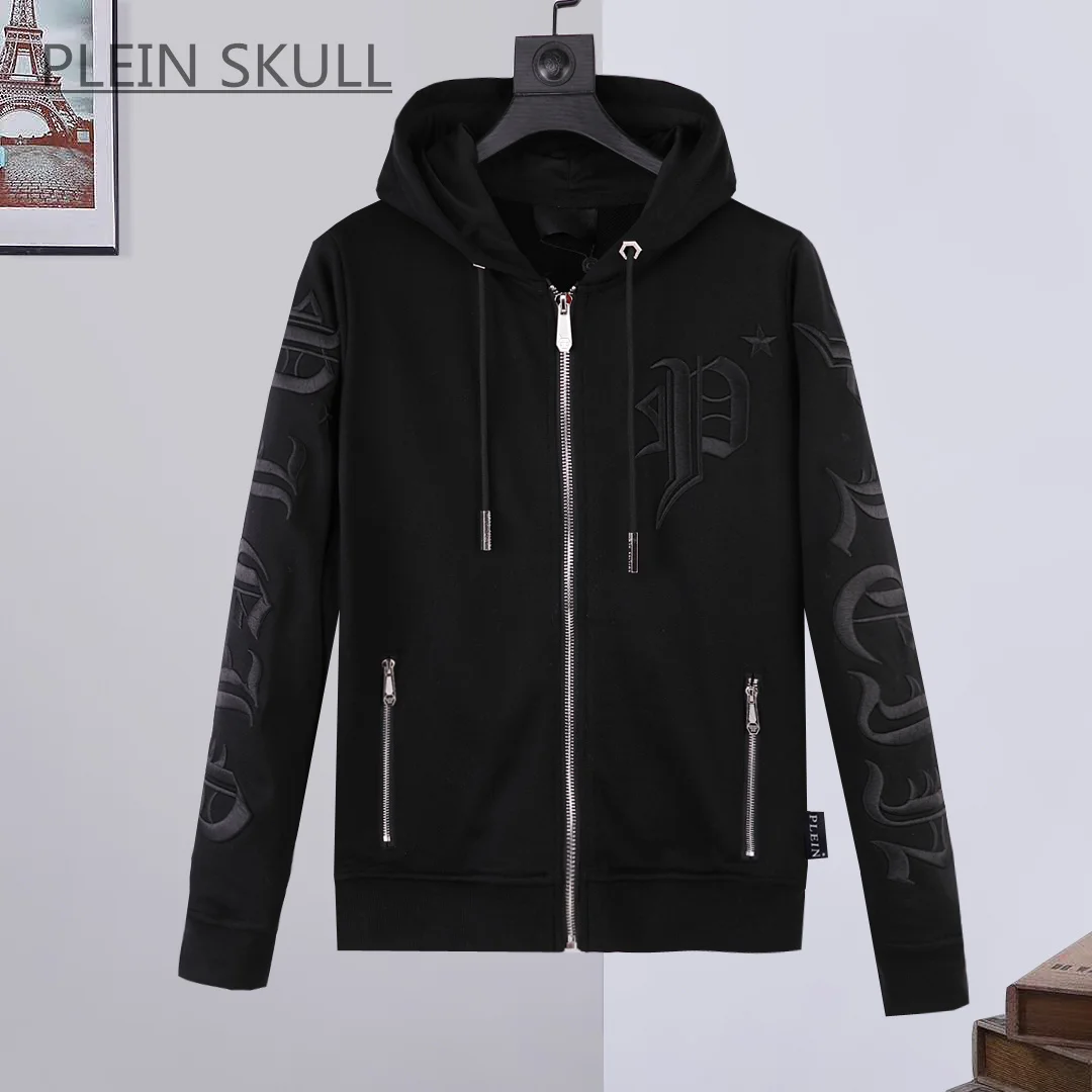 Plein Skull Spring Autumn Versatile Round Neck Hooded Suit Men\'s Y2K Coat Daily Casual Coat Pants Luxury Brand Suit M-XXXL