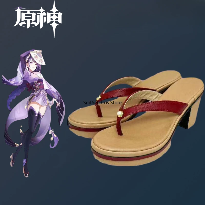 Raiden Shogun Cosplay Shoes Game Genshin Impact Raiden Shogun Flip Flops Cosplay Outfit For Halloween Party Prop Role Play Women