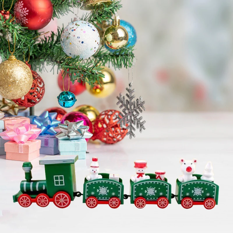 New Year Christmas Plastic Train Ornament Cute Painted Toy Train with Santa Claus Snowman Crafts Xmas Party Decor Kids Gifts