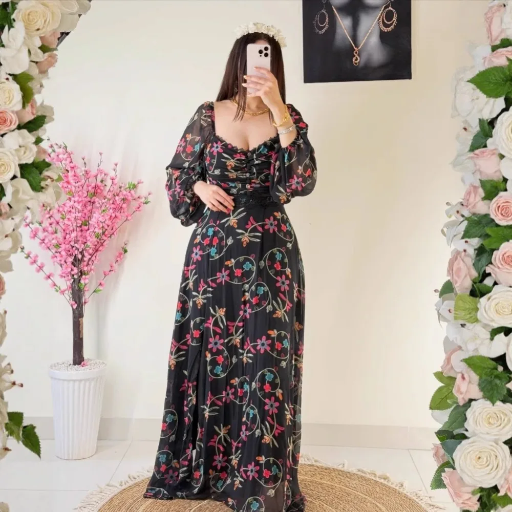 Abayas Dubai Floral Print Süße Kleid Frauen Dubai Arabischen Lange Robe Eid Ramadan Marokko Vestidos Jalabiya Party Lange Kleider 2023