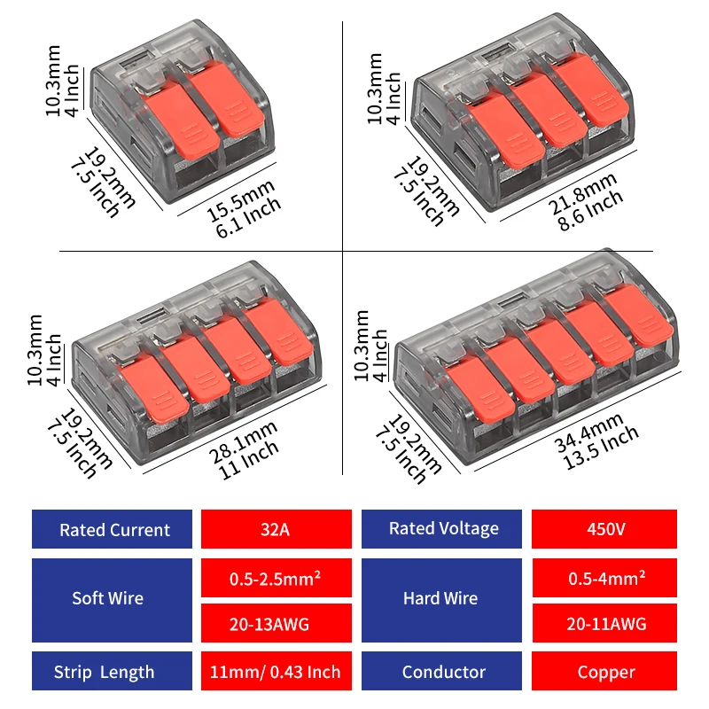 

CMK63 Lever Wire Quick Connectors 2-5 Ports Clamp Electrical Cable Home Assortment Terminal Block 0.08-4mm 32A