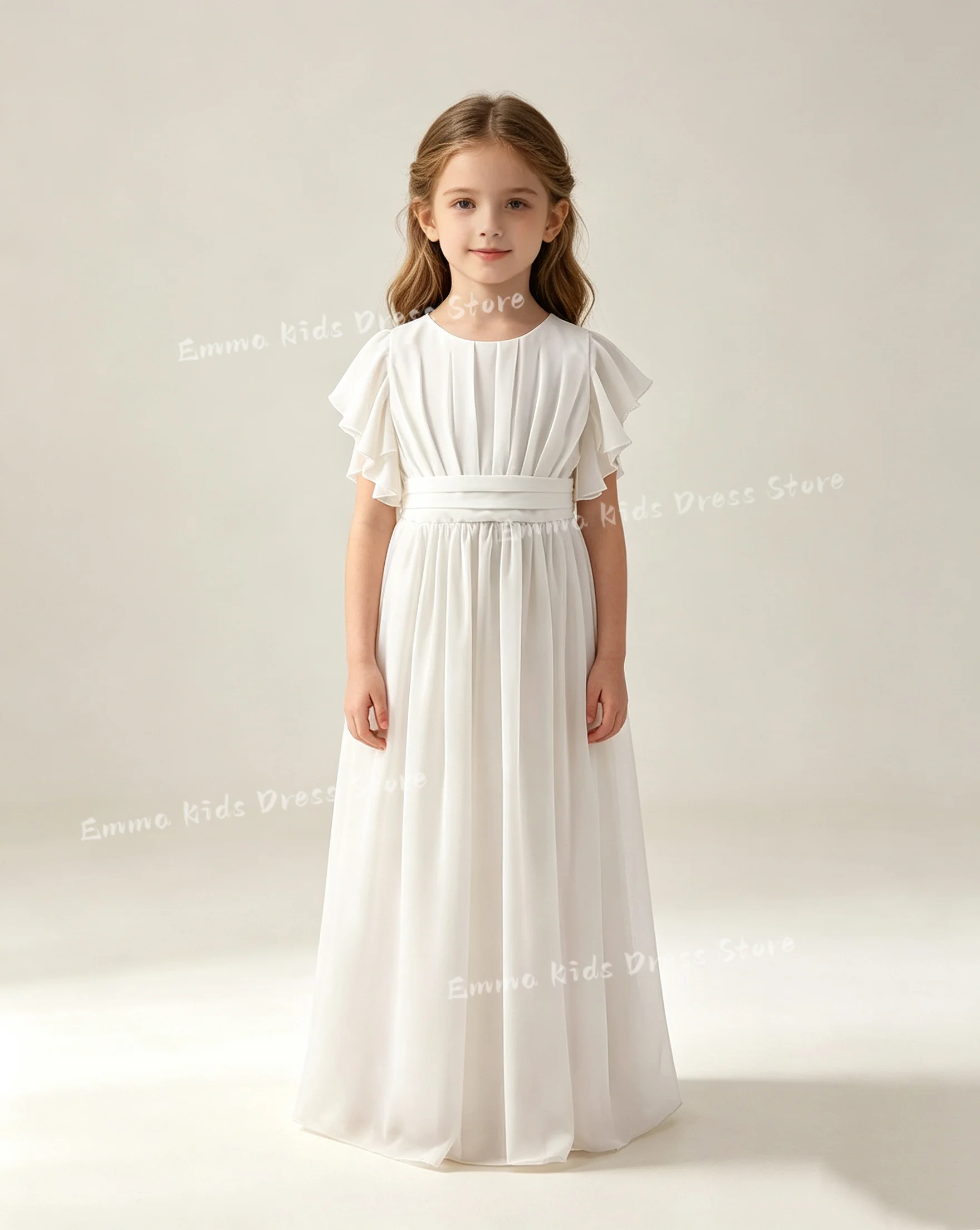 Custom White Flower Girl Dress for First Communion, Floral Appliqué Multi-layer Tulle Sleeveless Gown, Customizable Kids Wedding