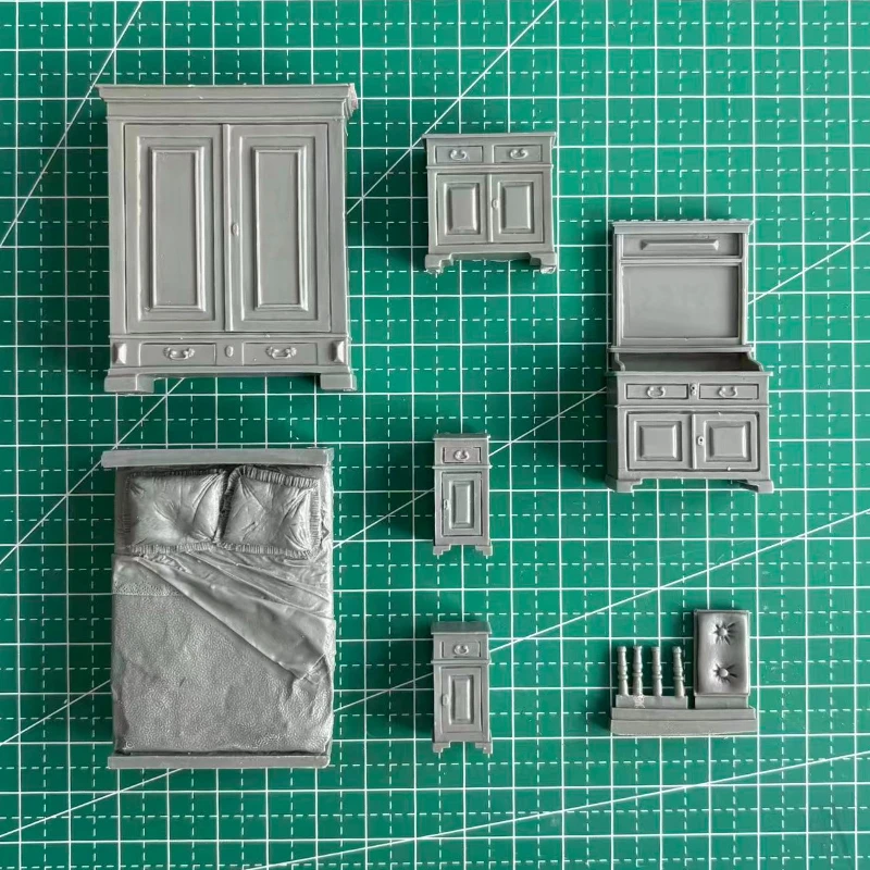Modelo de resina fundida em escala 1/35, kit montado, mobília de quarto completo, modelo de cena diorama, desmontado e sem pintura
