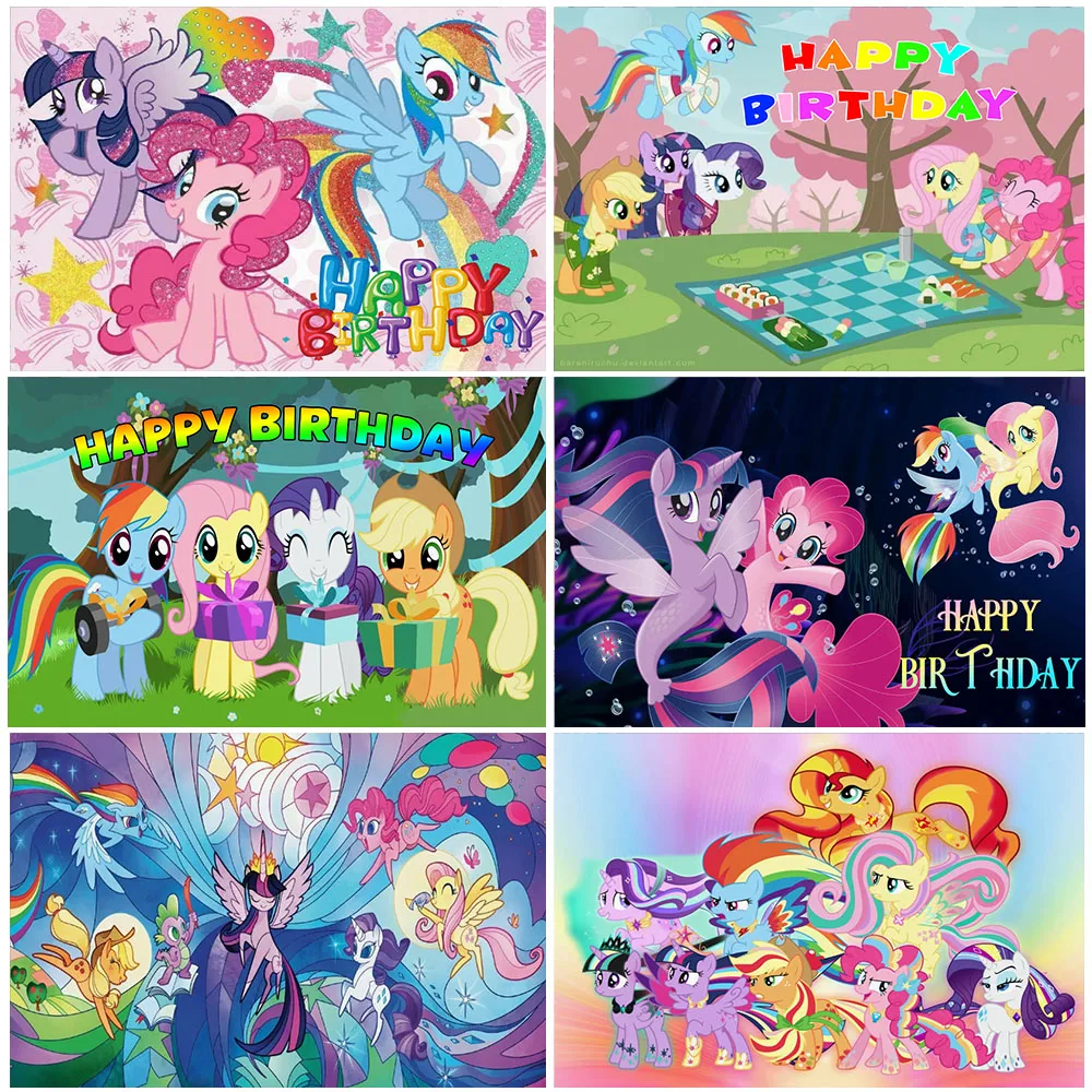 

Miniso My Little Pony Friendship Magic Birthday Party Backdrop Girl's Bedroom Decorations Pinkie Pie Twilight Sparkle Background