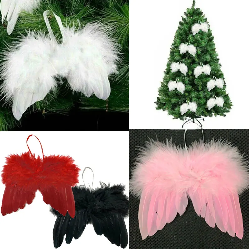 أبيض خمر ريشة الجناح جميل شيك الملاك شجرة عيد الميلاد الديكور معلقة زخرفة المنزل/حفلة/الزفاف الحلي عيد الحب #1
