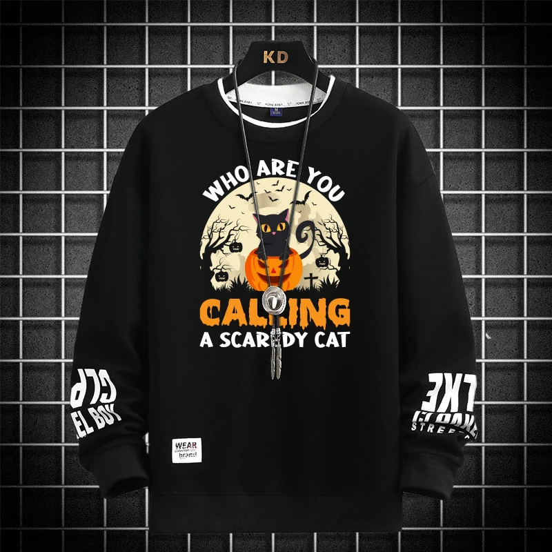 Homens Mulheres Preto Halloween moletom S-5XL Americano Gráfico Pulôveres Harajuku Camisetas de Manga Longa 2025 Moda Masculina Impressão Top
