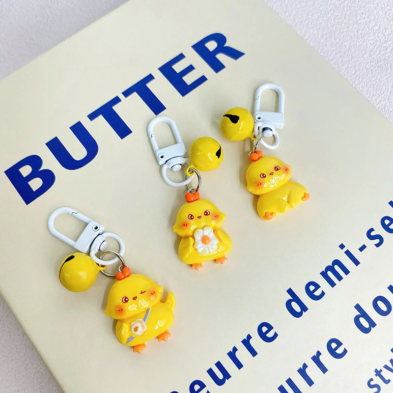 Cute Little Yellow Chicken Keychain Keyring For Women Grils Kid Friend Cartoon Kawaii Bag Earphone Box Phone Charm Jewelry