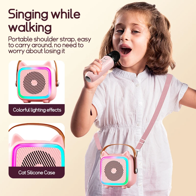 Wireless Dual Microphones Karaoke Machine KTV System Bluetooth 5.3 PA Speaker HIFI Stereo 3D Surround RGB Colorful LED Light