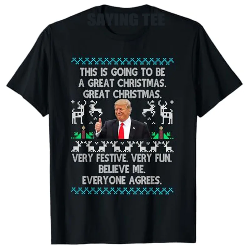 Funny Donald Trump Merry Christmas Xmas Pajamas Holiday Ugly T-Shirt Gift Humorous Sarcastic Saying Tee Top Short Sleeve Blouses