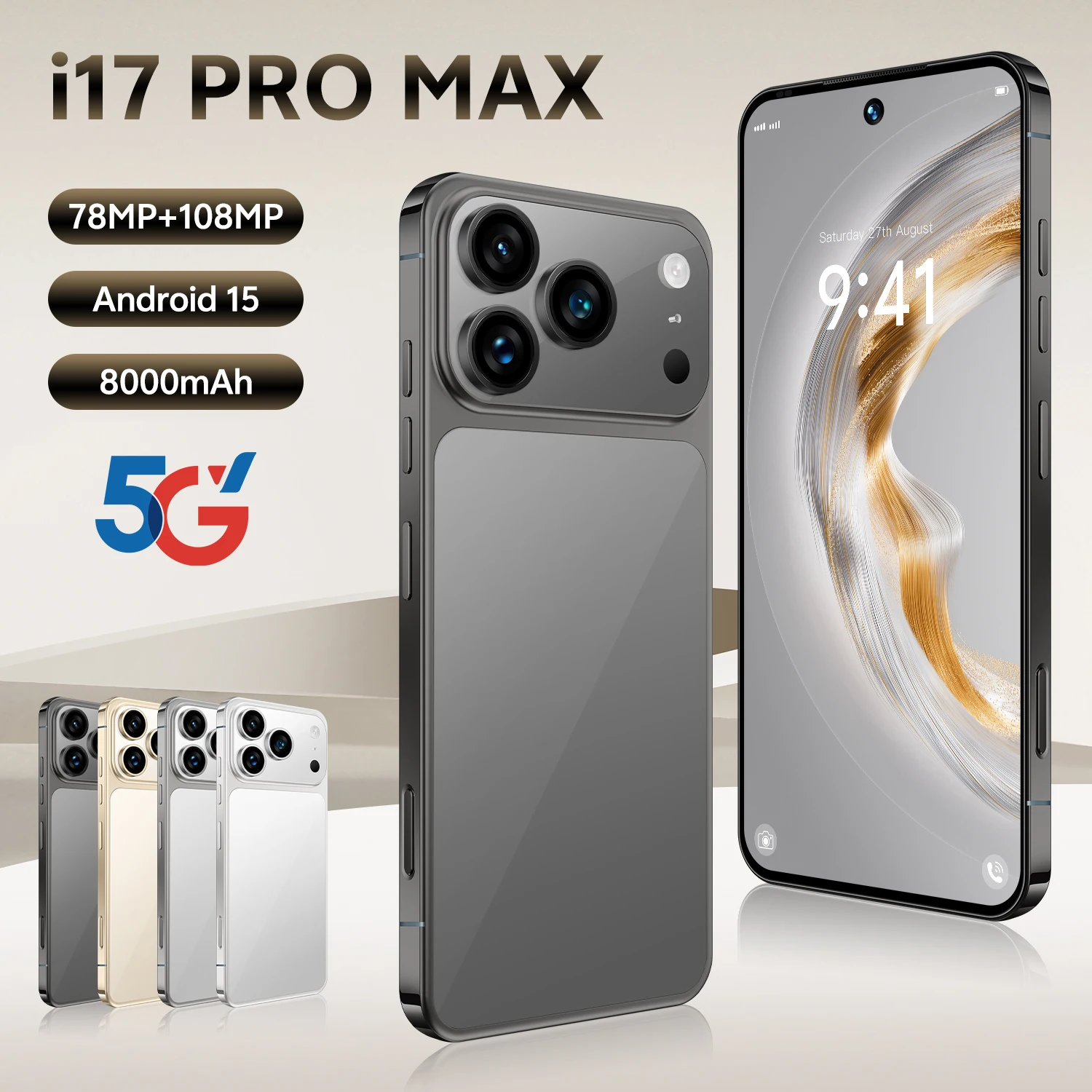 Global Vision 17 Pro Max Smartphone 5G Android 12 16GB RAM 1TB ROM 6.3 Inch Phone 2280x1080HD 24+48MP 4 5G Network Mobile Phone