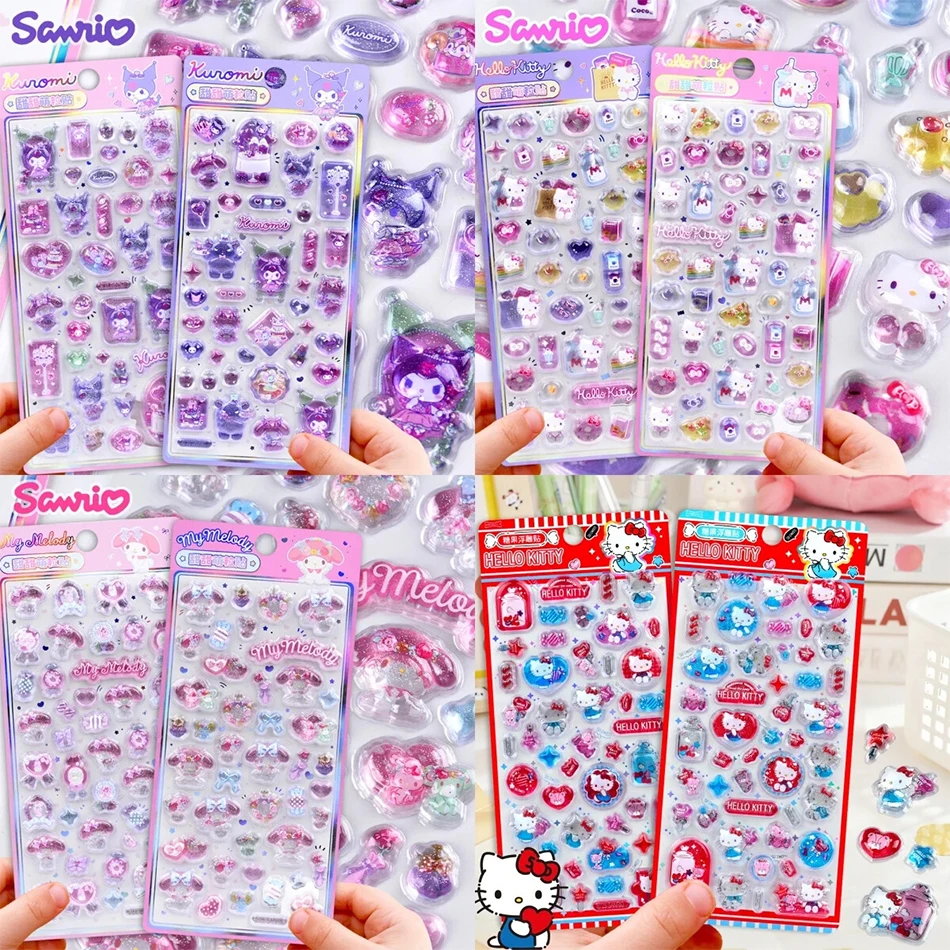 젤리 스티커 장난감 DIY 크리스탈 장식 3D 스티커 산리오 헬로키티 블랙 뷰티 멜로디 애니메이션 테마 어린이 미술 공예
