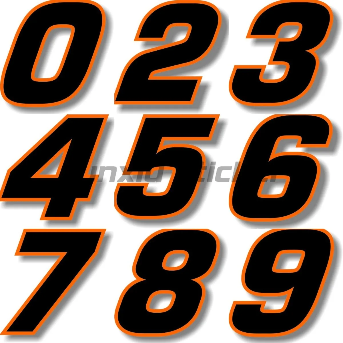 Custom Number Font Black with Orange Border Stickers Truck Racing Car Laptop Moto Helmet Door Book Windows Decals Customizable