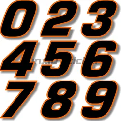 Custom Number Font Black with Orange Border Stickers Truck Racing Car Laptop Moto Helmet Door Book Windows Decals Customizable