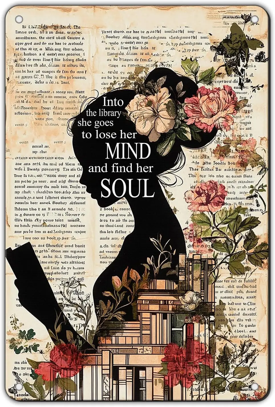 Girl Reading Book Vintage Metal Iron Tin Sign Into The Library She Goes To Lose Her Mind And Find Retro Wall Decor Poster Ho