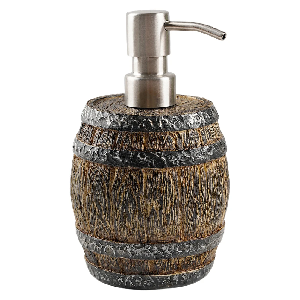 

Wooden Bucket Soap Dispenser Retro Viking Resin Press Pump Kitchen Bathroom Liquid Shampoo Container Refillable Bottle