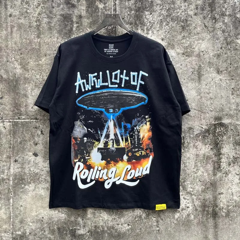Spaceship Print That's A Awful Lot of Cough Syrup T Shirt Men Women Code Print Tag Loose Short Sleeve T-shirts Summer Style