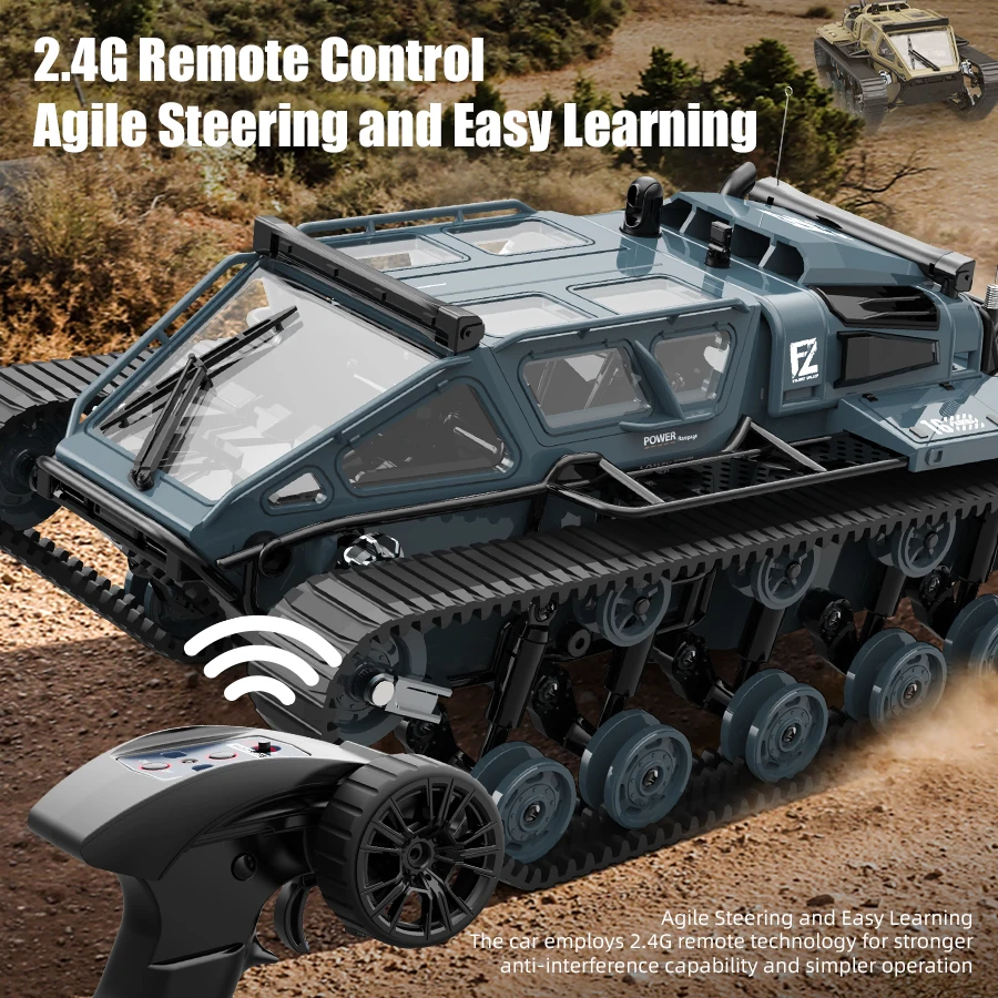 Full Scale Tracked Off-road Vehicle C8812 RC Tank Simulation Model RC Car 2.4G Remote Control Crawler with LED Light Toy for Boy